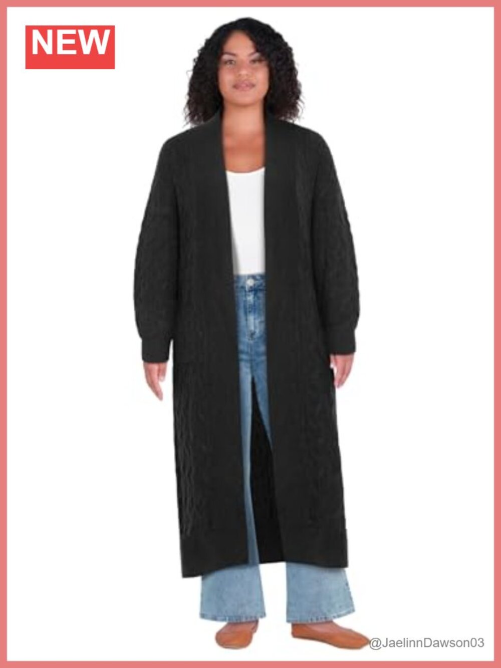 Plus Size Longline Cable Knit Open Front Cardigan with Pockets
